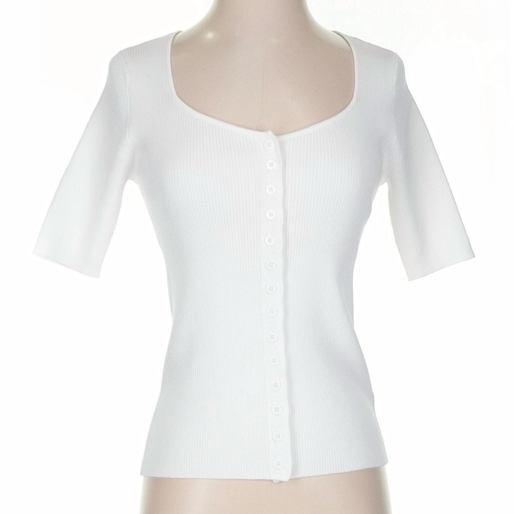Elie Tahari White Button-Up Square Neck Top
